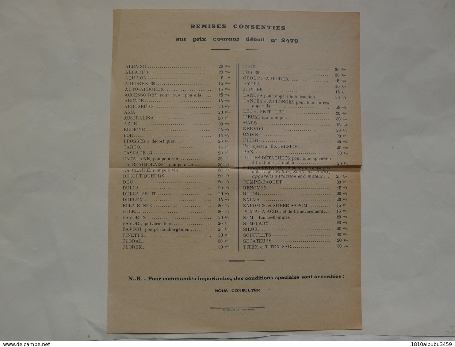 VIEUX PAPIERS - 69 VILLEFRANCHE - ETS VERMOREL : Prix Confidentiels Saison 1937-1938 - Publicités