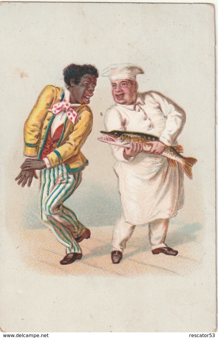 Rare Chromo Cuisinier Et Brochet Faisant Peur à Un Homme Noir - Other & Unclassified