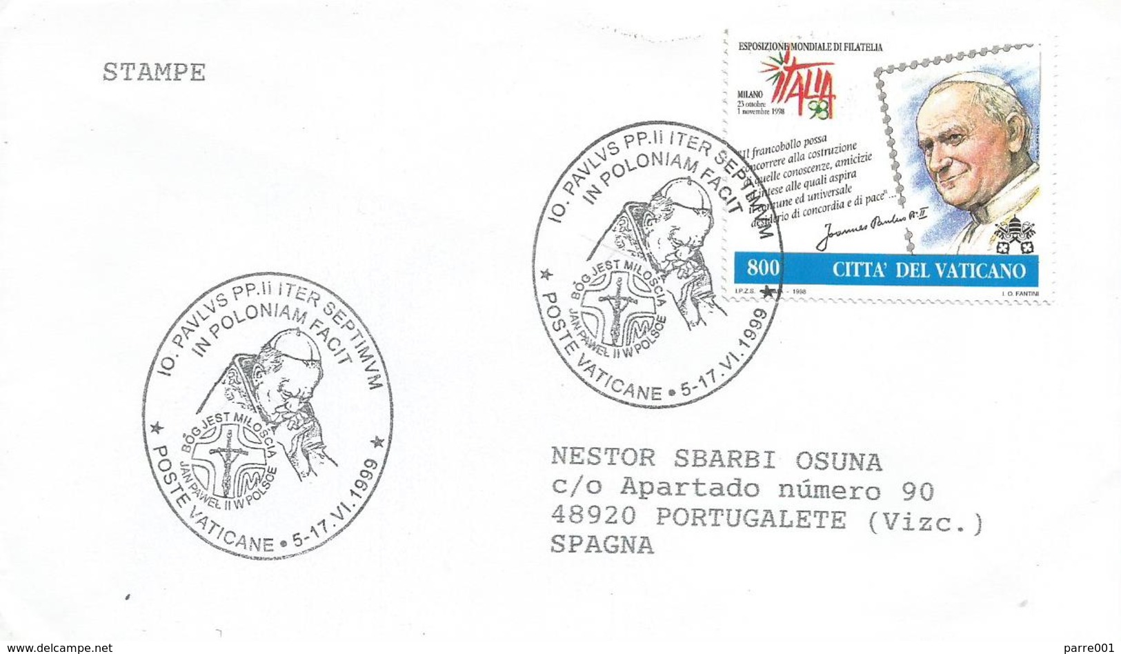 Vatican 1999 Pope John Paul II Visit To Poland Special Handstamp Cover - Pausen