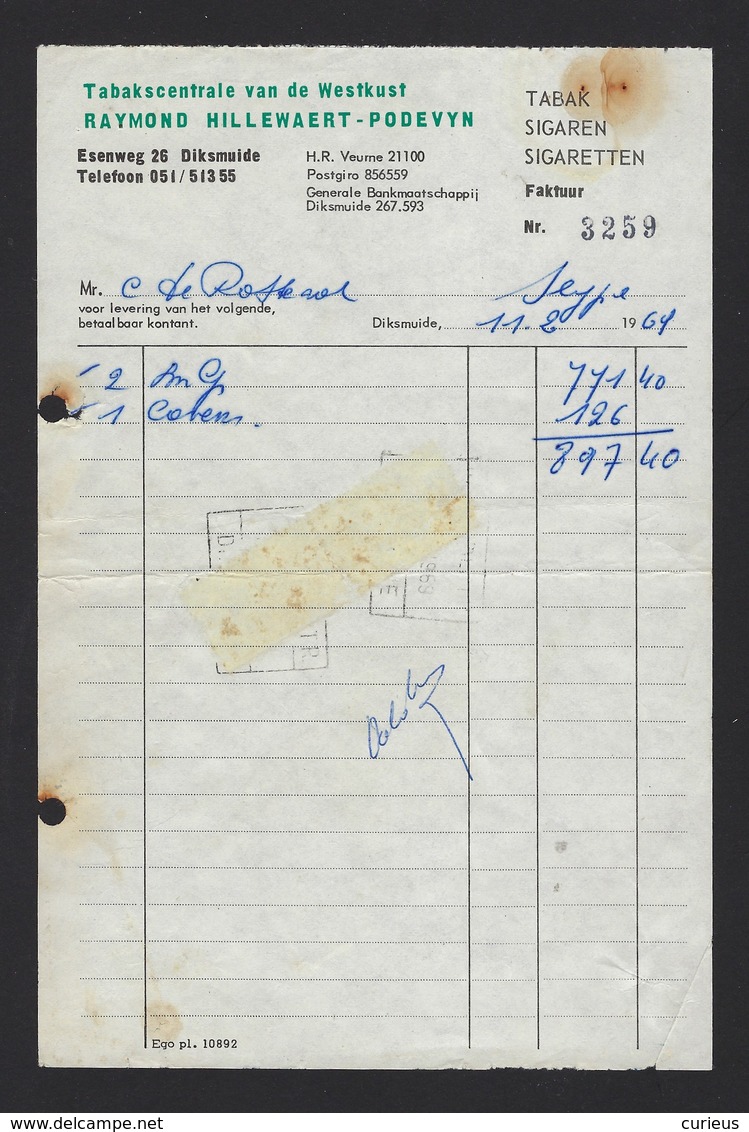TABAKSCENTRALE V.D. WESTKUST * HILLEWAERT-PODEVYN * DIKSMUIDE * TABAK * SIGAREN * SIGARETTEN * 1969 - Autres & Non Classés