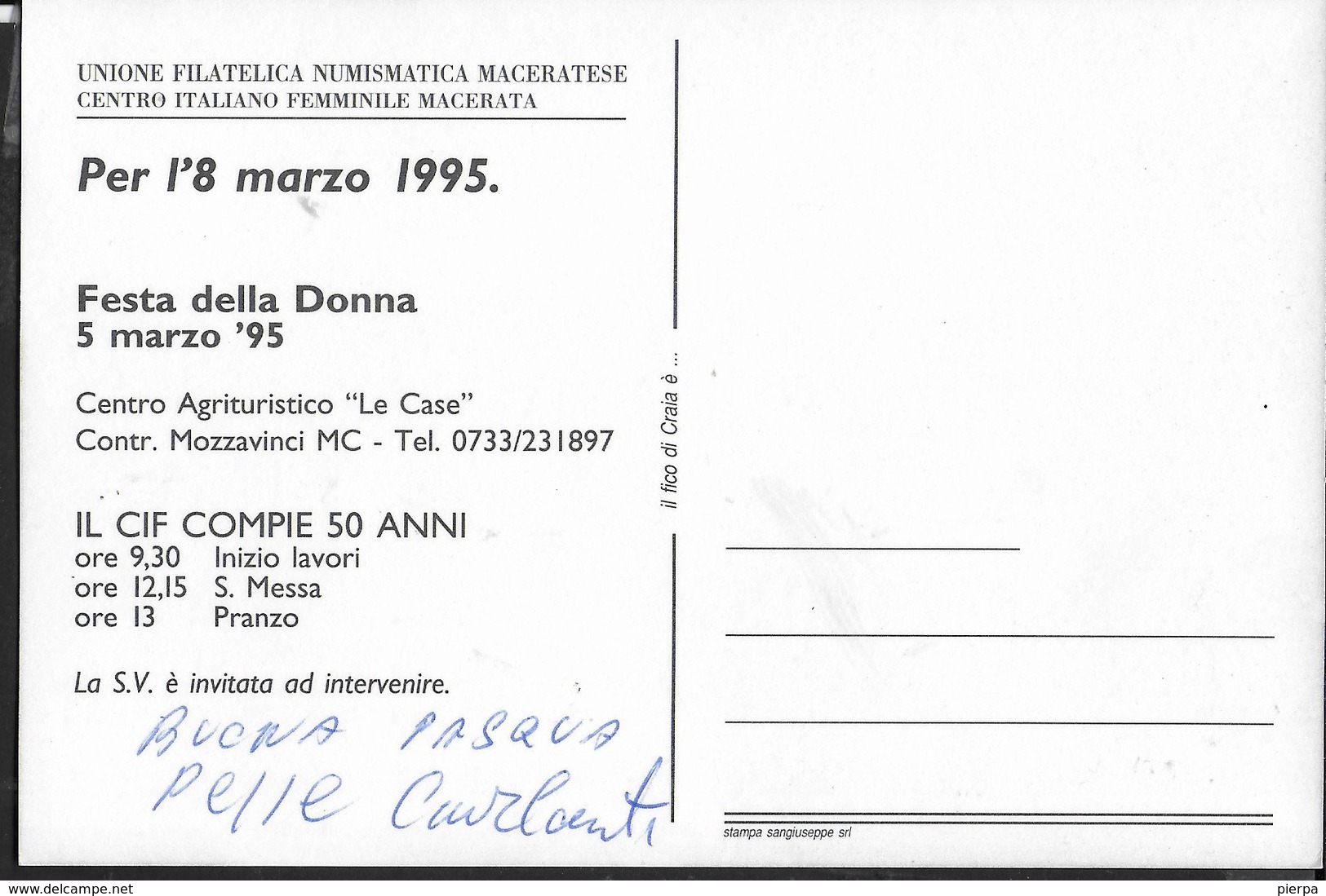 8 MARZO 1995 - FESTA DELLA DONNA - 50° CIF - NON VIAGGIATA - Eventi