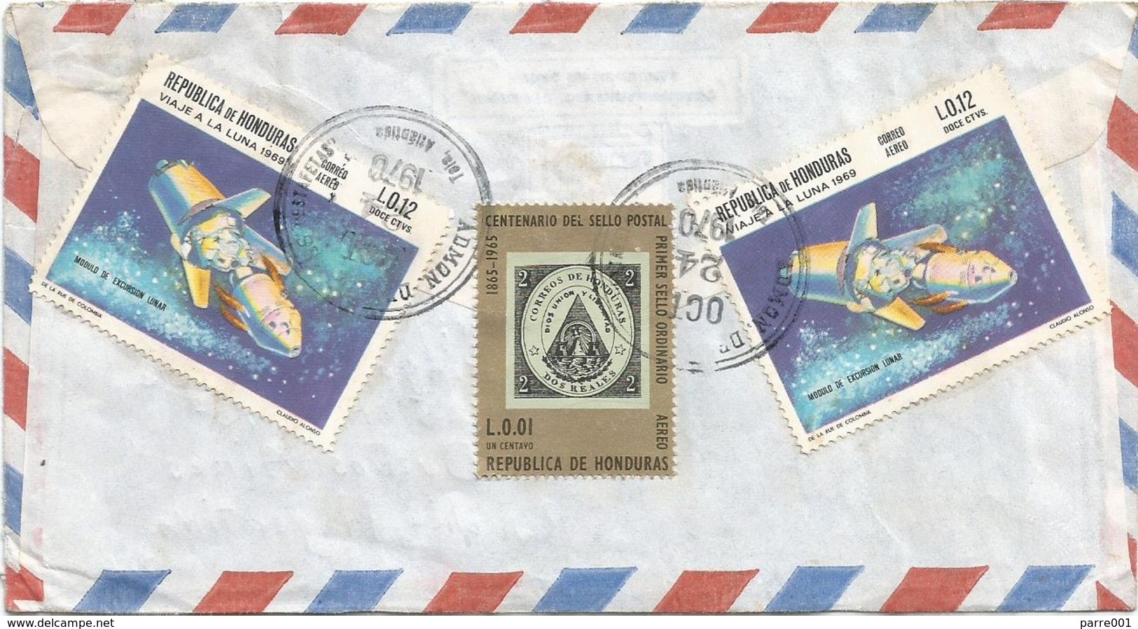 Honduras 1970 Tala Estefeta Apollo 11 Lunar Excursion Model Launch Stamps On Stamps Cover - Zuid-Amerika