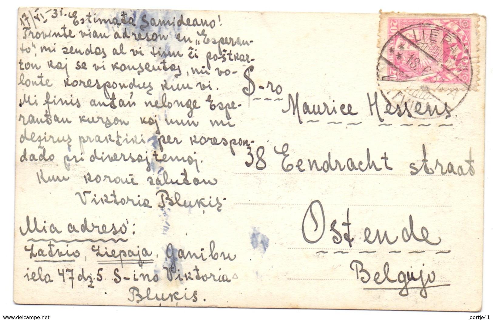 CP - Carte En Esperanto - Liepaja Jurmalas Dzive - Libau Strandleben - Verstuurd Naar Oostende 1931 - Lettonie