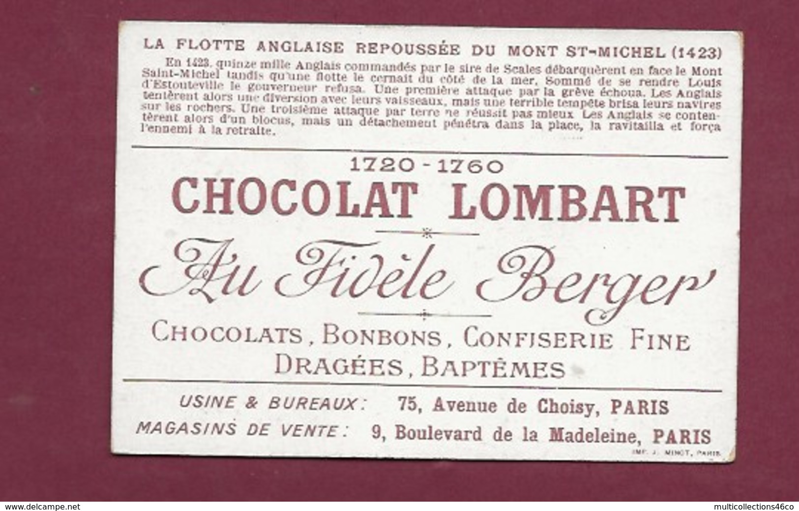 250619 - CHROMO CHOCOLAT LOMBART - La Flotte Anglaise Repoussée De Mont-ST-Michel 1423 - Lombart