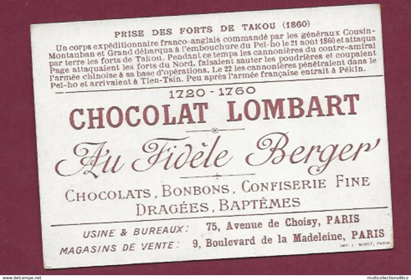 250619 - CHROMO CHOCOLAT LOMBART - Prise Des Forts De Takou 1860 - Lombart