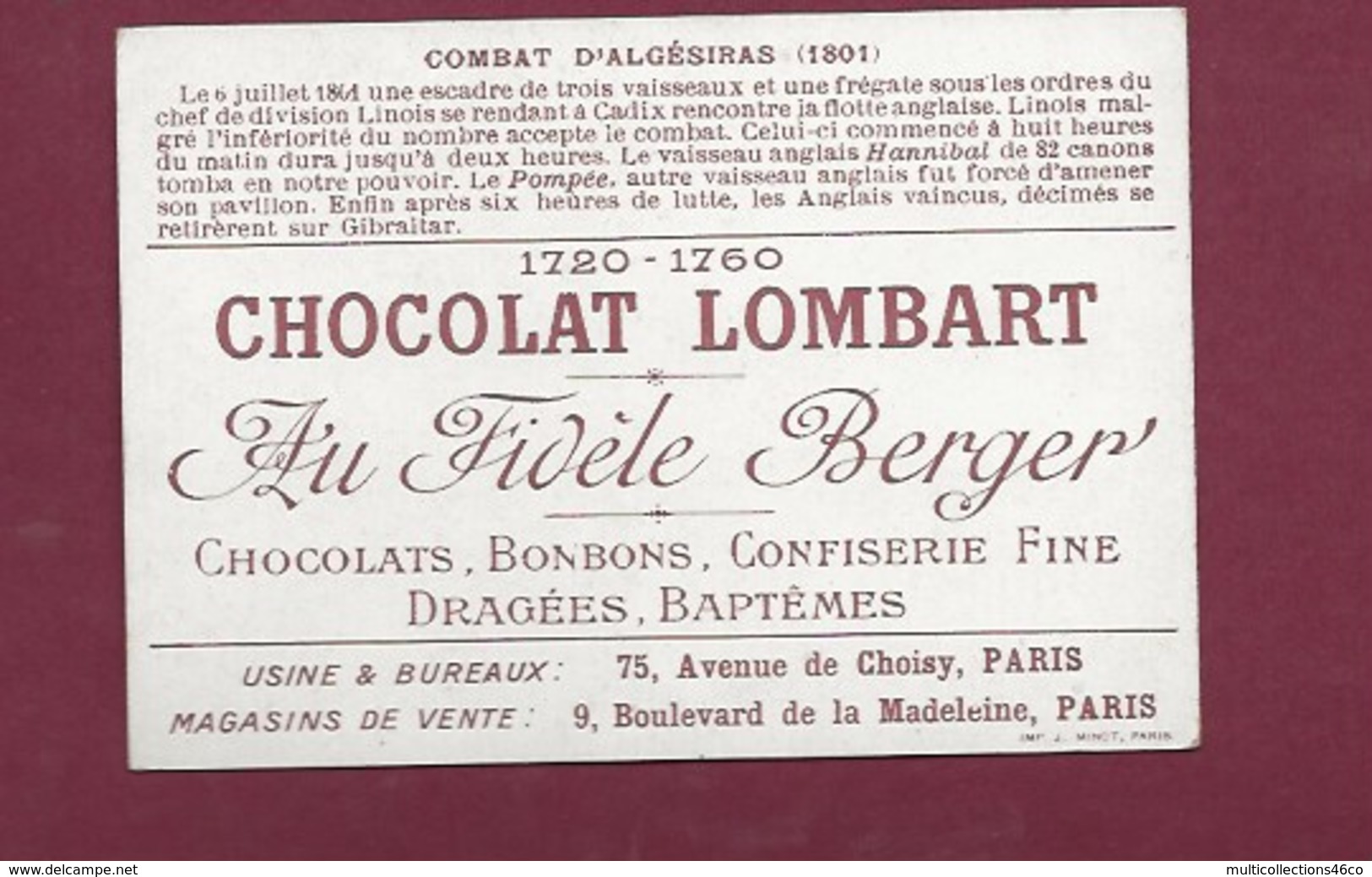 250619 - CHROMO CHOCOLAT LOMBART - Combat D'Algésiras 1801 - Lombart