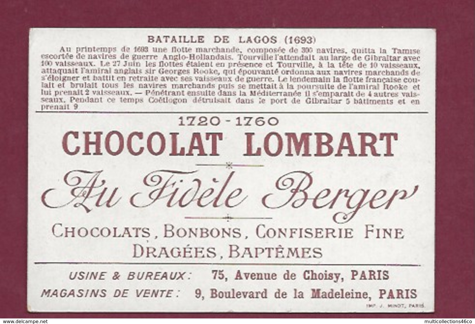 250619 - CHROMO CHOCOLAT LOMBART - Bataille De Lagos 1693 - Lombart