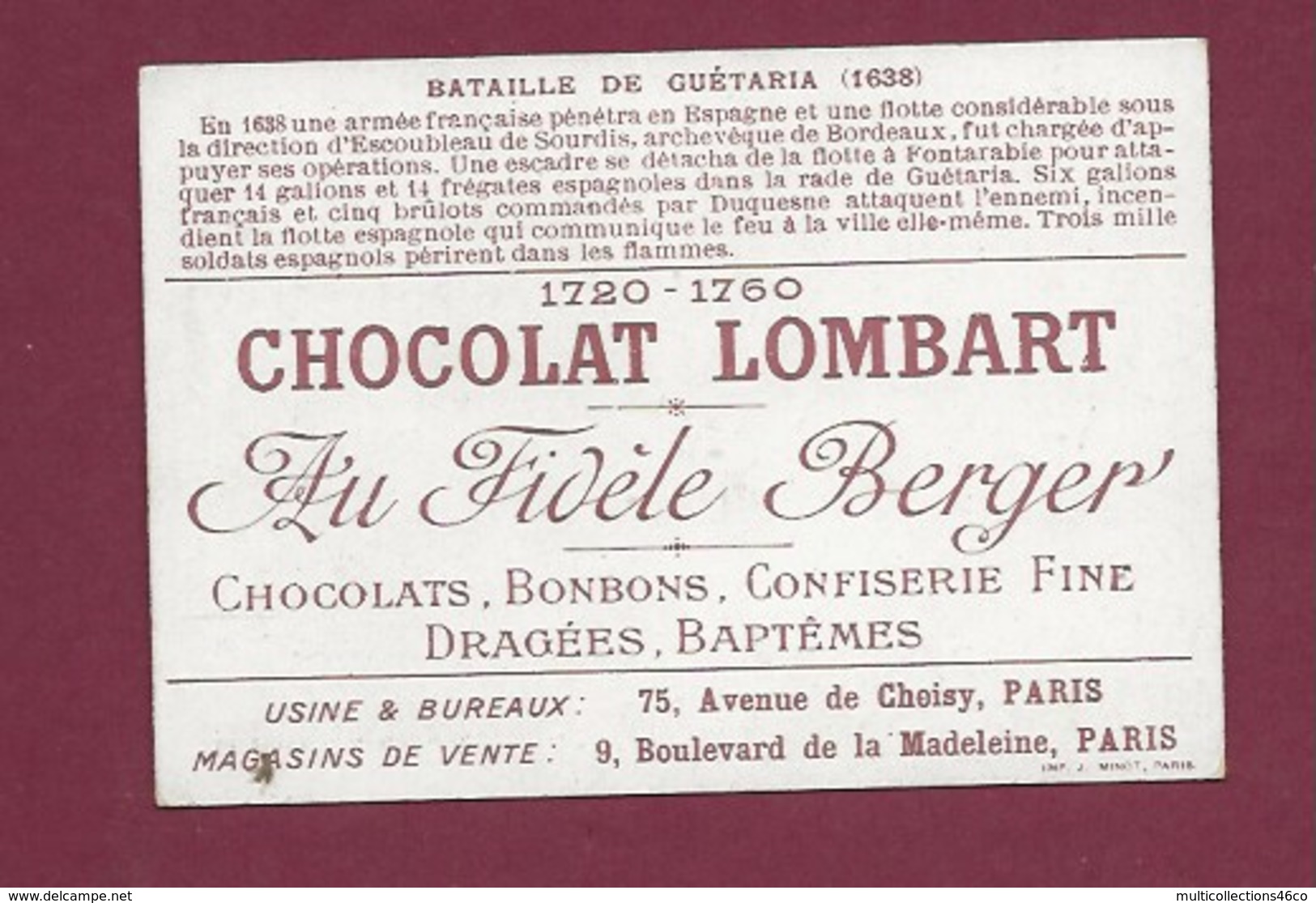 250619 - CHROMO CHOCOLAT LOMBART - Bataille De Guétaria 1638 - Lombart