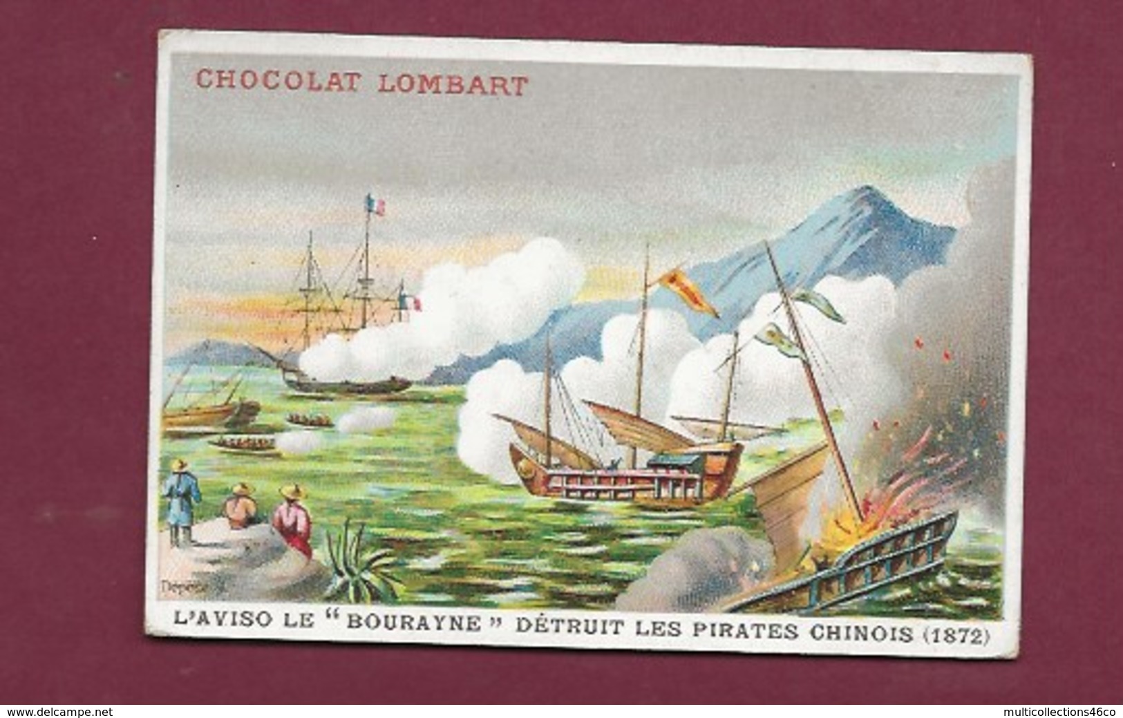 250619 - CHROMO CHOCOLAT LOMBART - L'Aviso Le "Bourayne" Détruit Les Pirates Chinois  1872 - Lombart