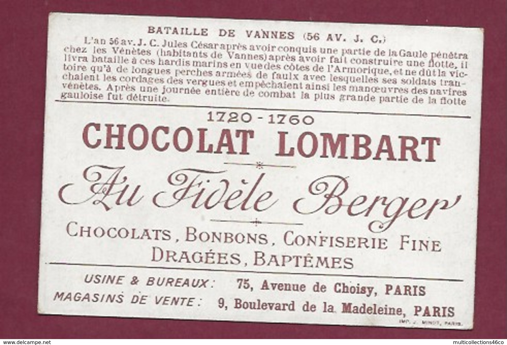 250619 - CHROMO CHOCOLAT LOMBART - Bataille De Vannes 56 Av J.C - Lombart