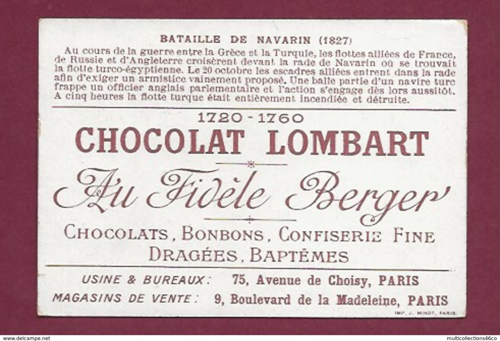 250619 - CHROMO CHOCOLAT LOMBART - Bataille De Navarin 1827 - Lombart