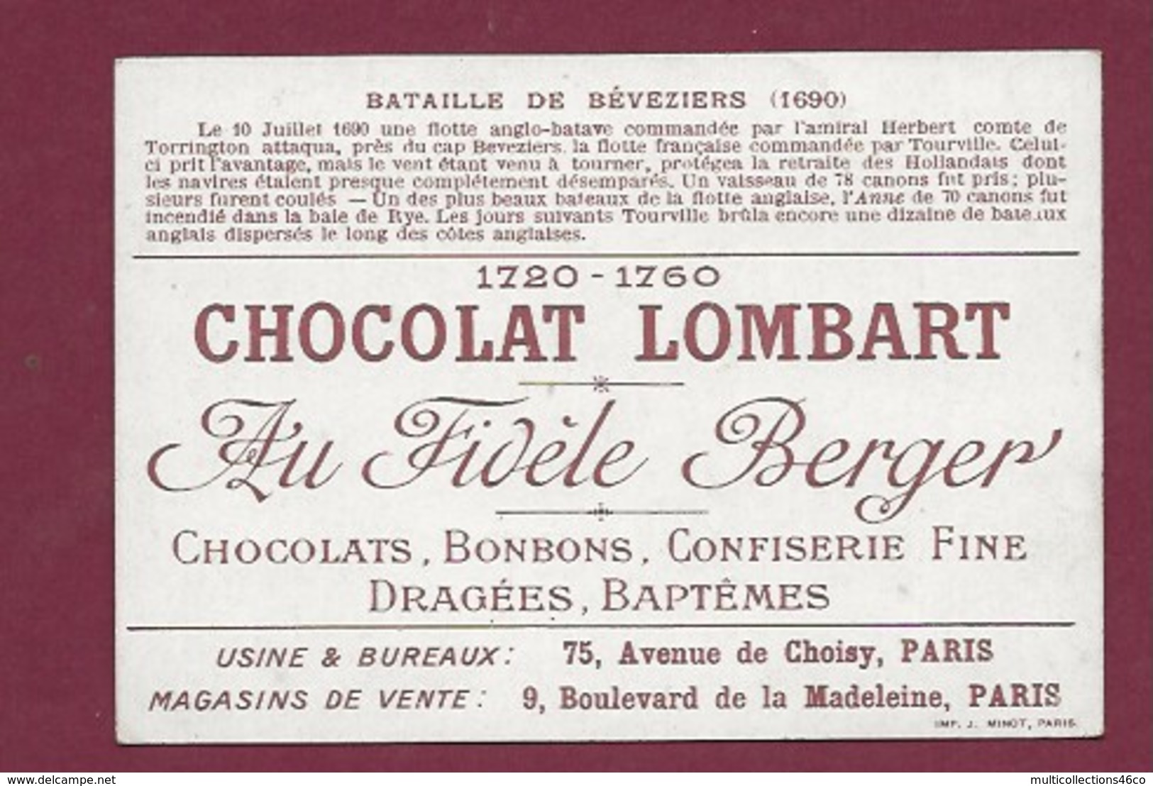 250619 - CHROMO CHOCOLAT LOMBART - Bataille De Béveziers 1690 - Lombart
