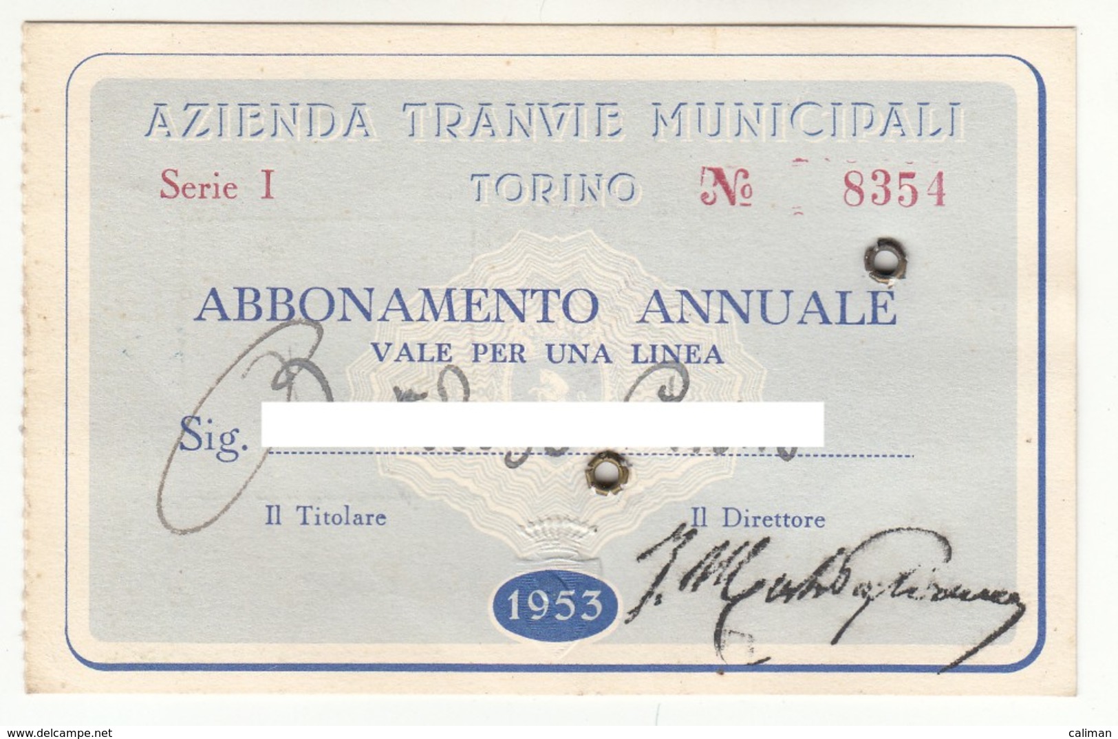 TRAM TRAMWAYS BUS TRANVIE MUNICIPALI TORINO - TESSERA BIGLIETTO TICKET DI ABBONAMENTO 1953 - Europe