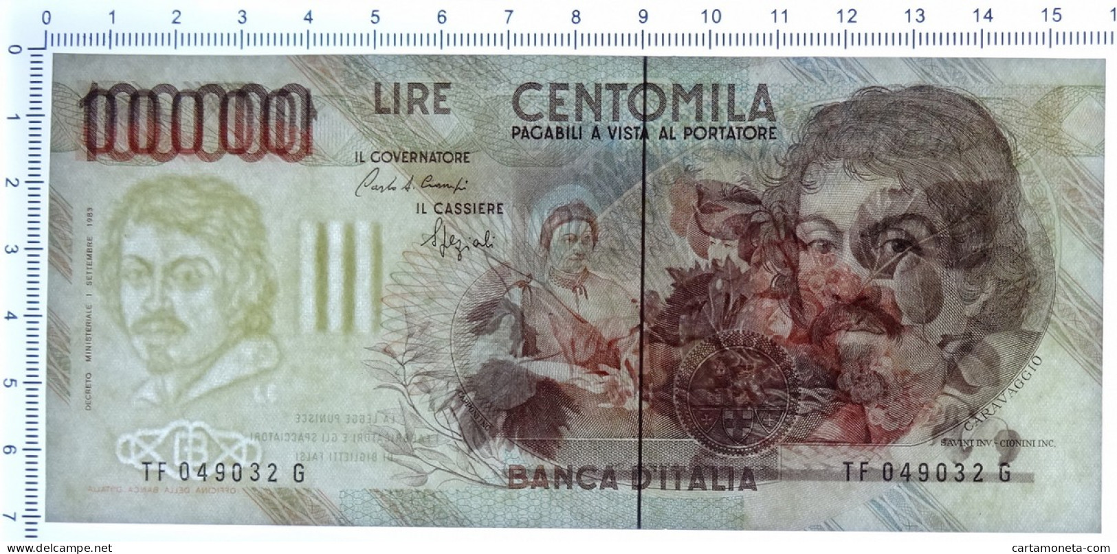 100000 LIRE BANCA D'ITALIA CARAVAGGIO I TIPO LETTERA F 10/03/1993 QFDS - Other & Unclassified