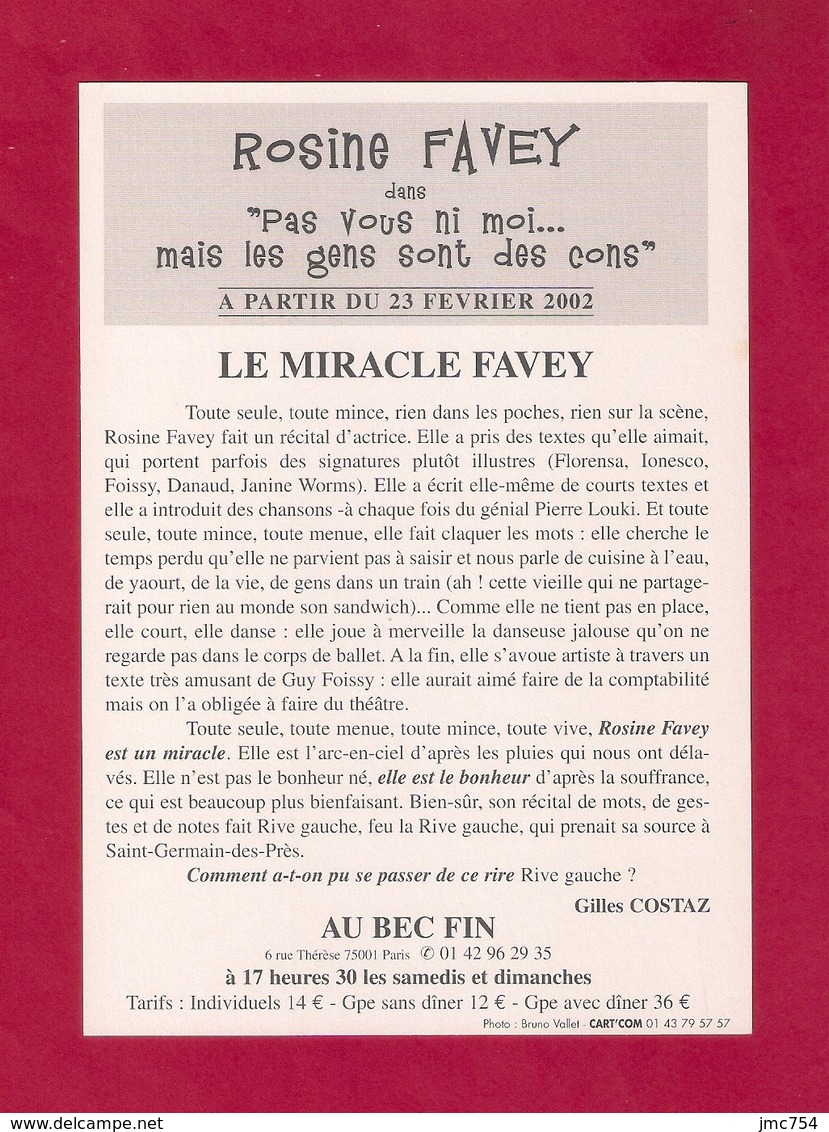 CPM.   Cart'Com.   Théatre Au Bec Fin à Paris.   Rosine Favey. - Opéra