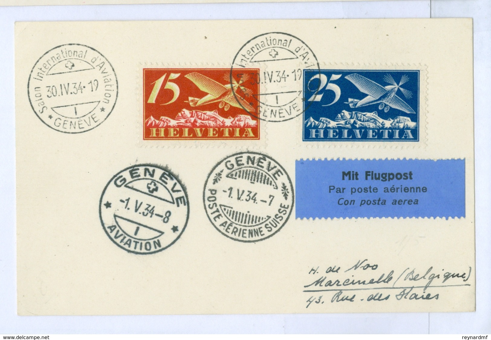 1934 Switzerland, Salon International D'Aviation Pmks. 15c & 25c Air Stamps. - Autres & Non Classés