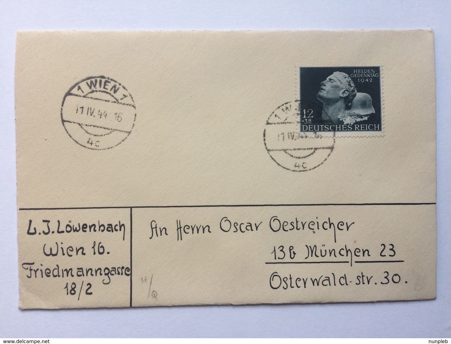 GERMANY 1942 Cover Wien To Munchen - Briefe U. Dokumente