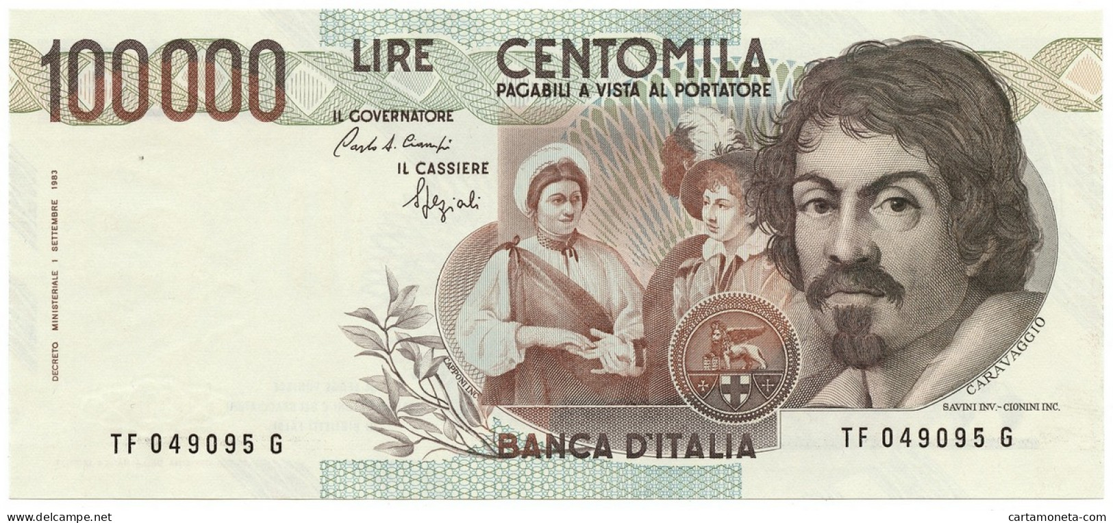 100000 LIRE BANCA D'ITALIA CARAVAGGIO I TIPO LETTERA F 10/03/1993 QFDS - Autres & Non Classés