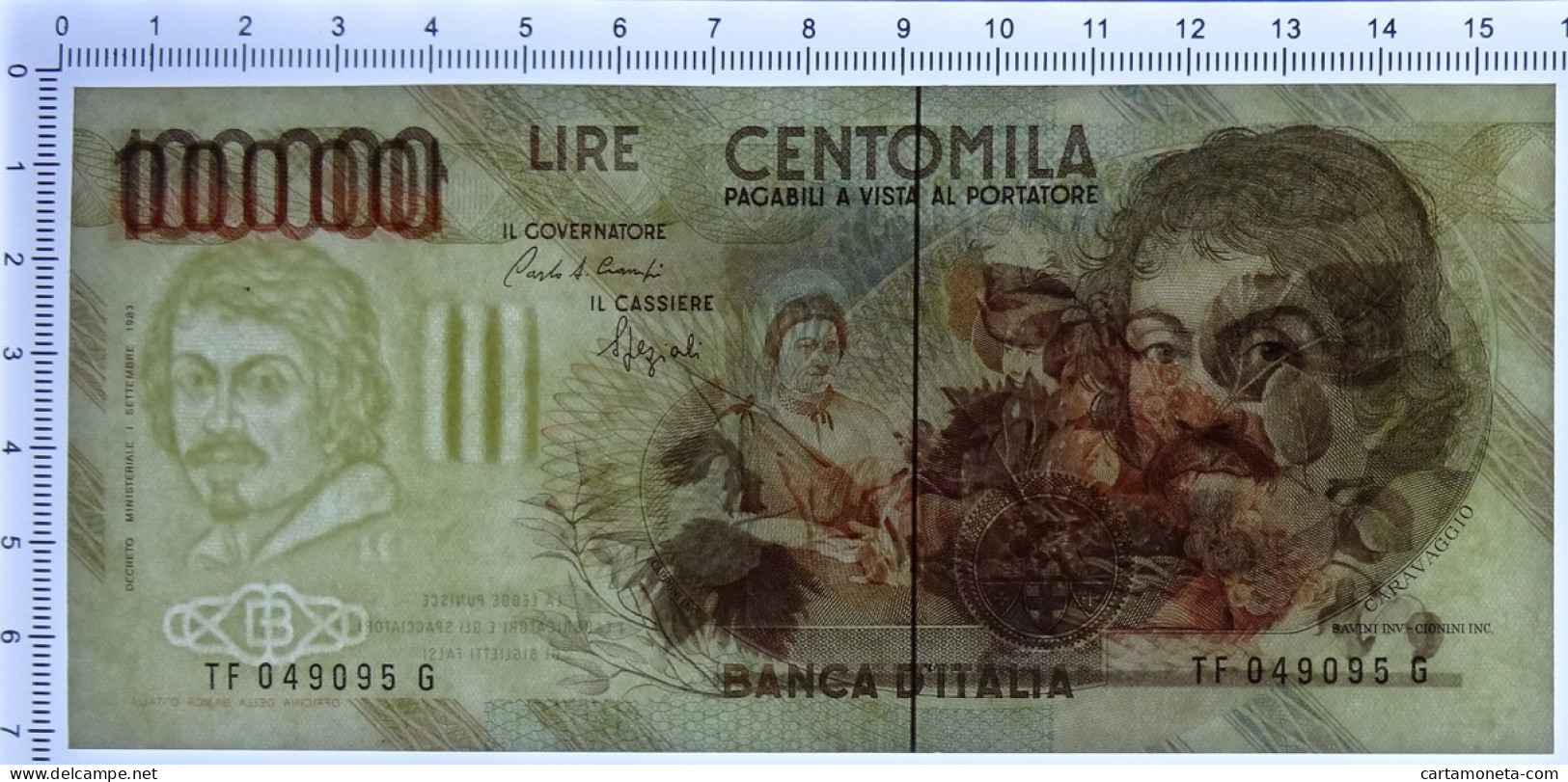 100000 LIRE BANCA D'ITALIA CARAVAGGIO I TIPO LETTERA F 10/03/1993 QFDS - Other & Unclassified