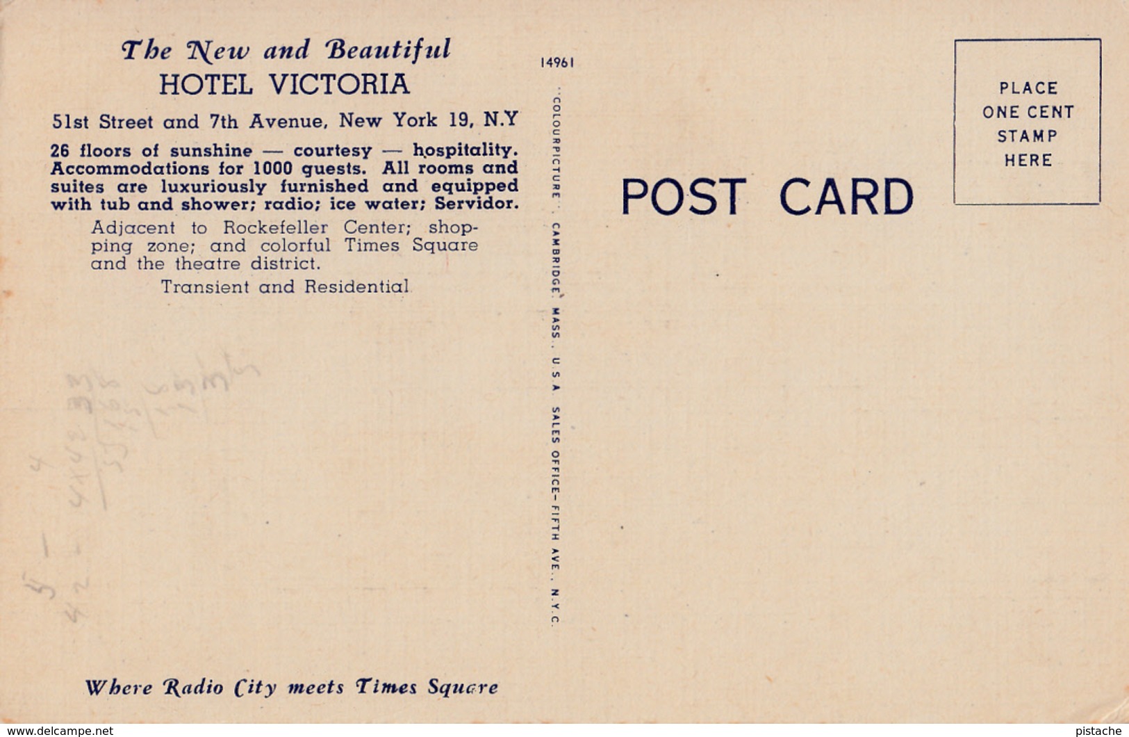 New York City - Hotel Victoria - 7th Avenue At 51st Street - Radio City & Times Square - Unused - 2 Scans - Other & Unclassified