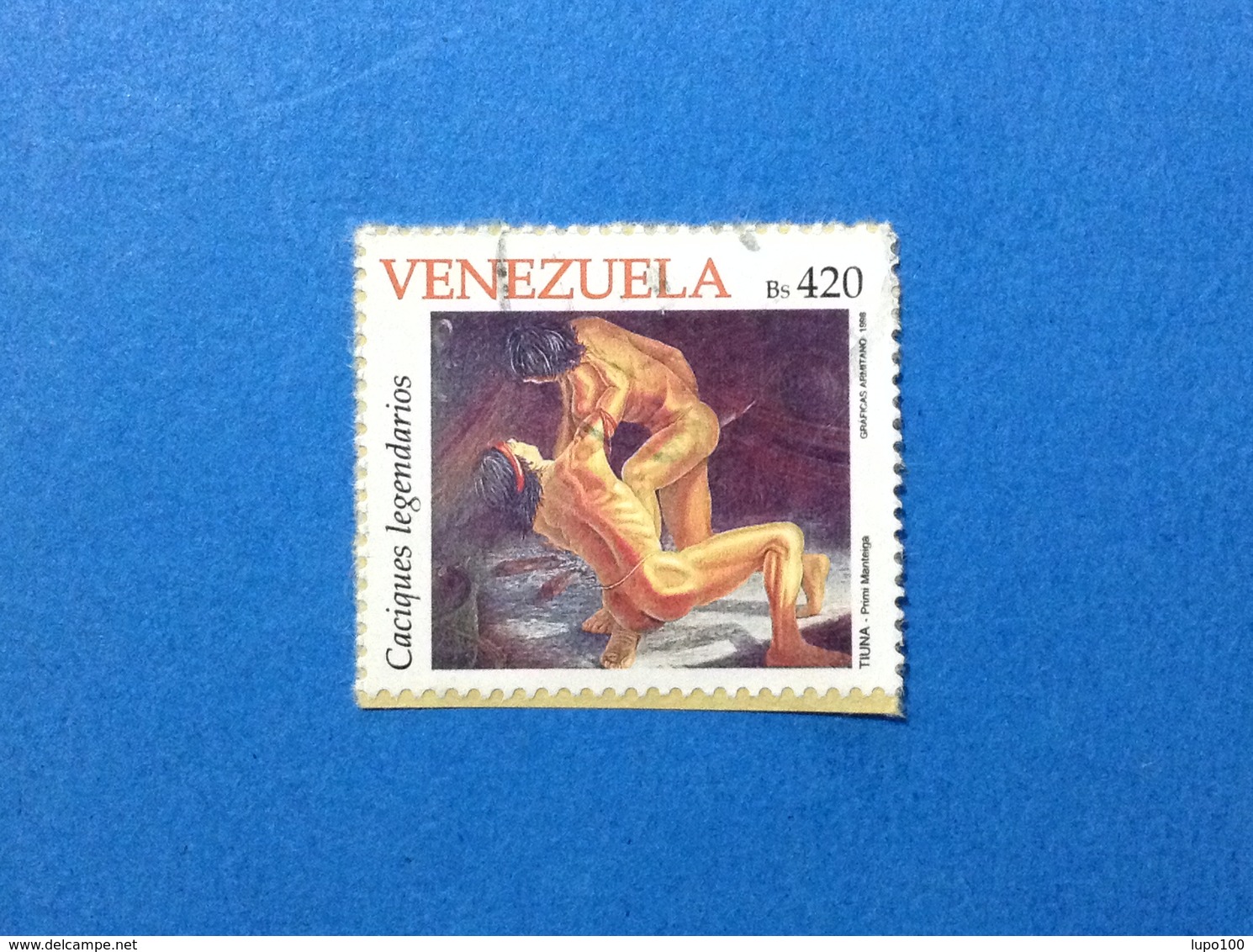 1998 VENEZUELA FRANCOBOLLO USATO STAMP USED NATIVI AMERICANI TIUNA PRIMI MANTEIGA 420 BS - Venezuela