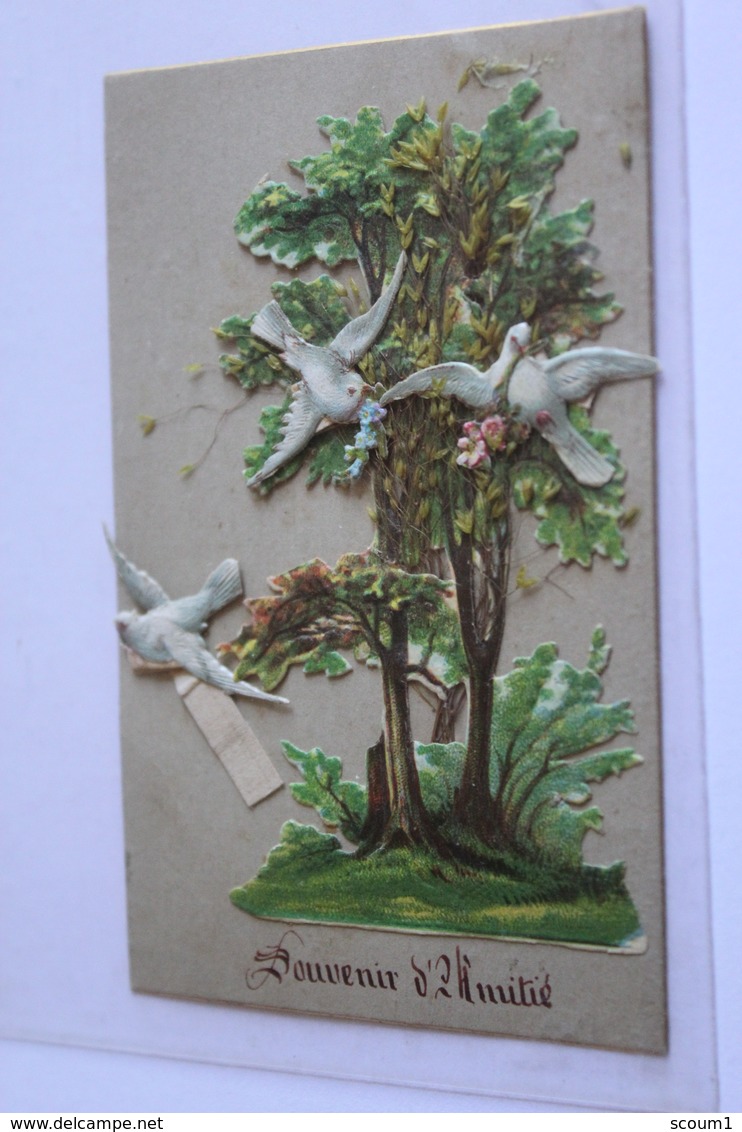 Petite Carte   6,.2cm X 10 Cm Decoupies Arbres Oiseaux Souvenir D Amitie - Animali