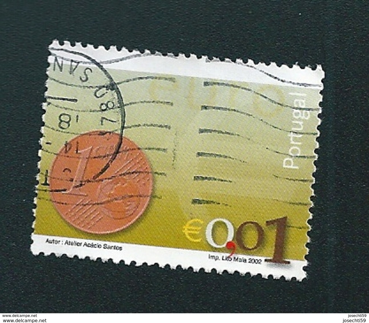 N° 2540 Nouvelle Pièce Euro 0,01 Euro;  Oblitéré Timbre  Portugal 2002 - Oblitérés