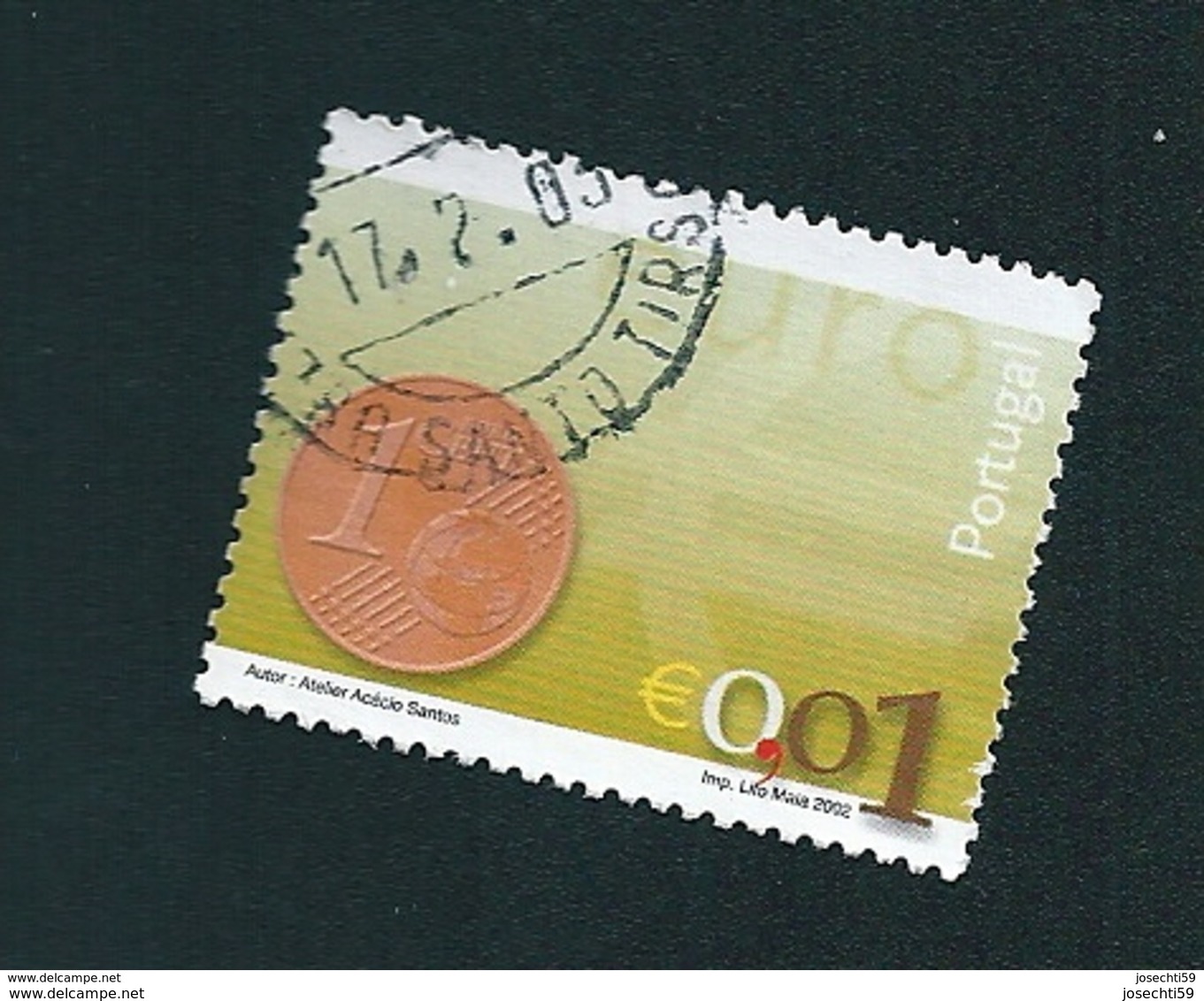 N° 2540 Nouvelle Pièce Euro 0,01 Euro;  Oblitéré Timbre  Portugal 2002 - Used Stamps