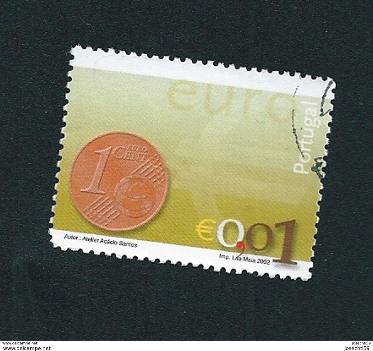 N° 2540 Nouvelle Pièce Euro 0,01 Euro;  Oblitéré Timbre  Portugal 2002 - Used Stamps