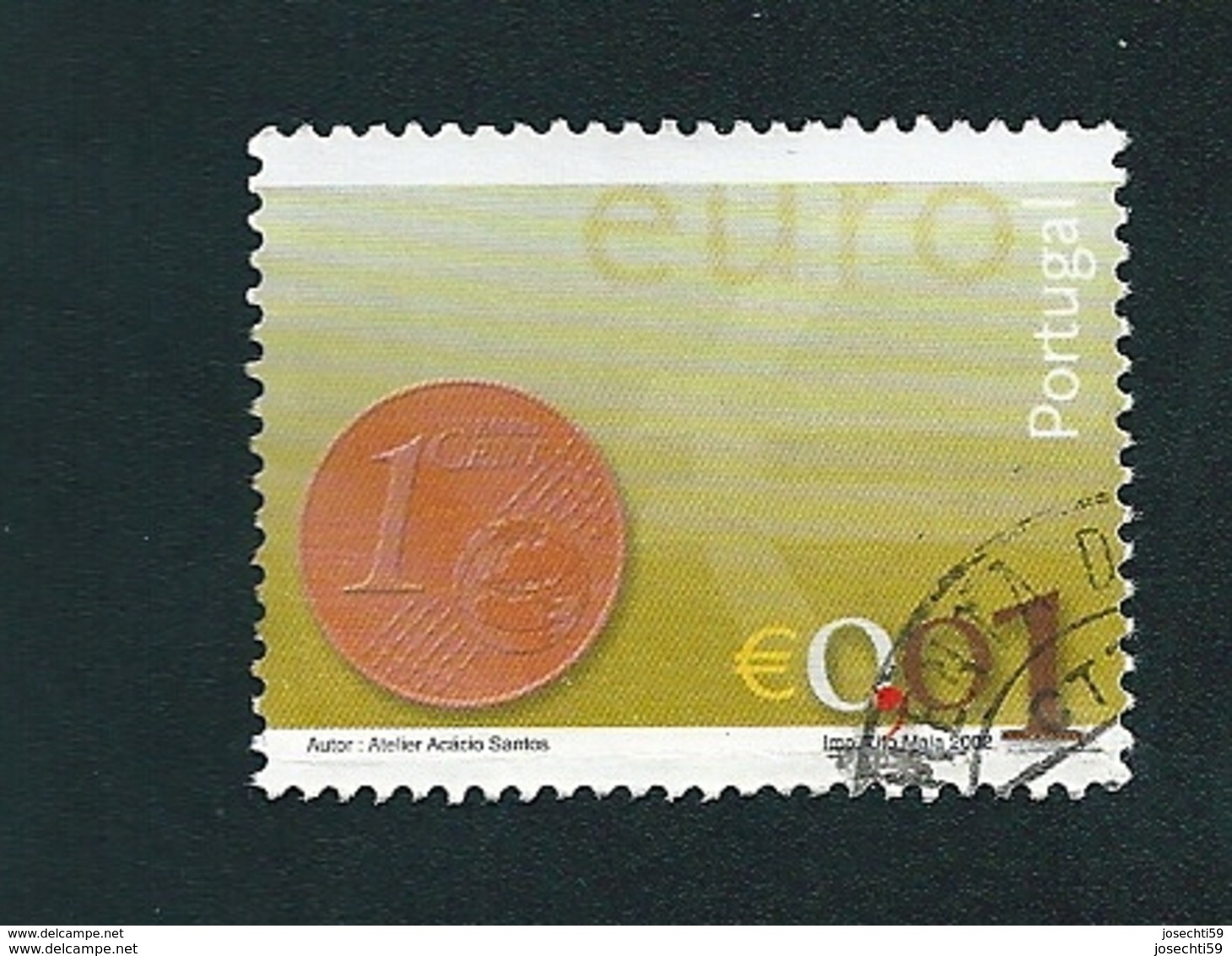 N° 2540 Nouvelle Pièce Euro 0,01 Euro;  Oblitéré Timbre  Portugal 2002 - Used Stamps