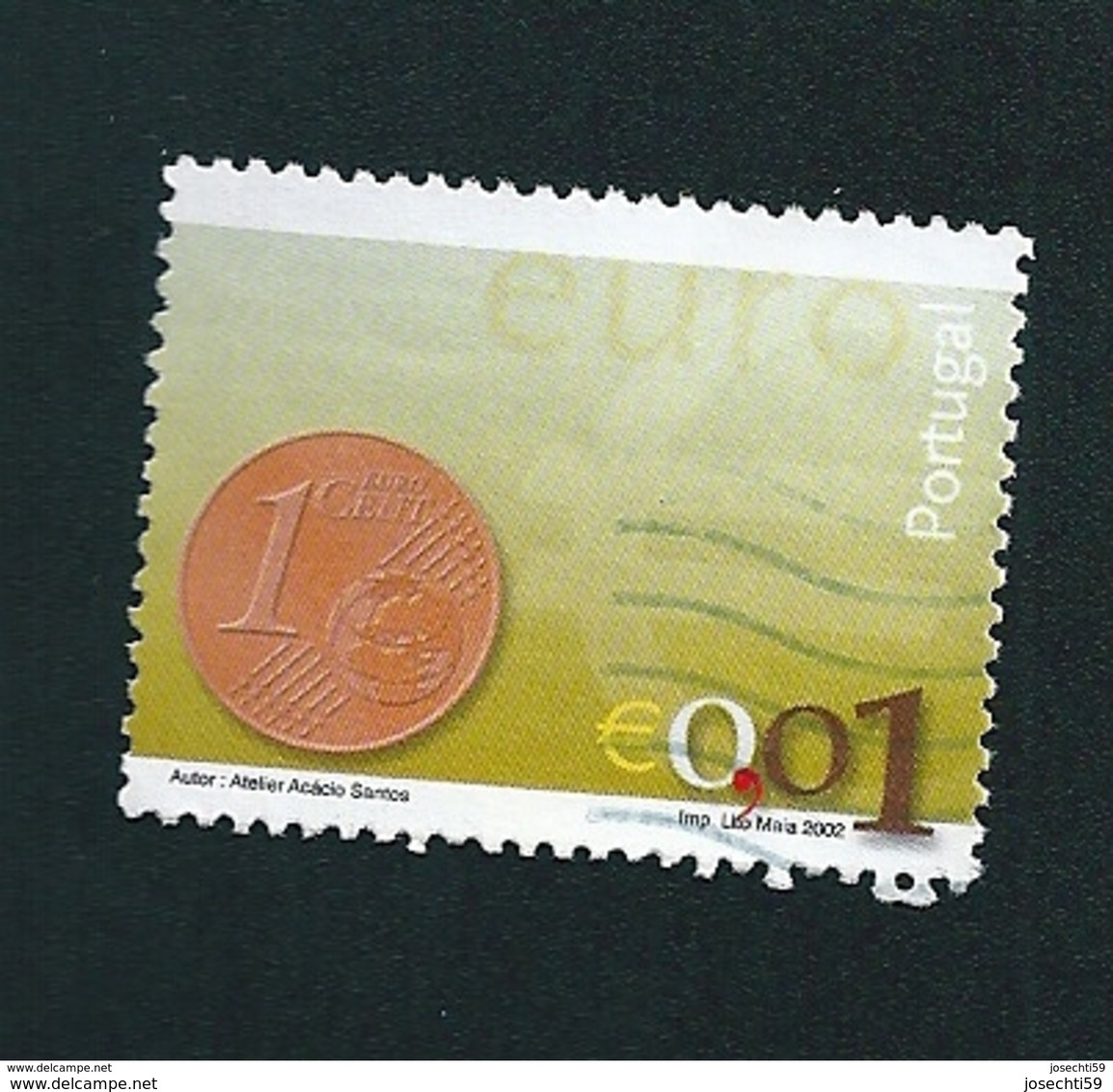 N° 2540 Nouvelle Pièce Euro 0,01 Euro;  Oblitéré Timbre  Portugal 2002 - Oblitérés