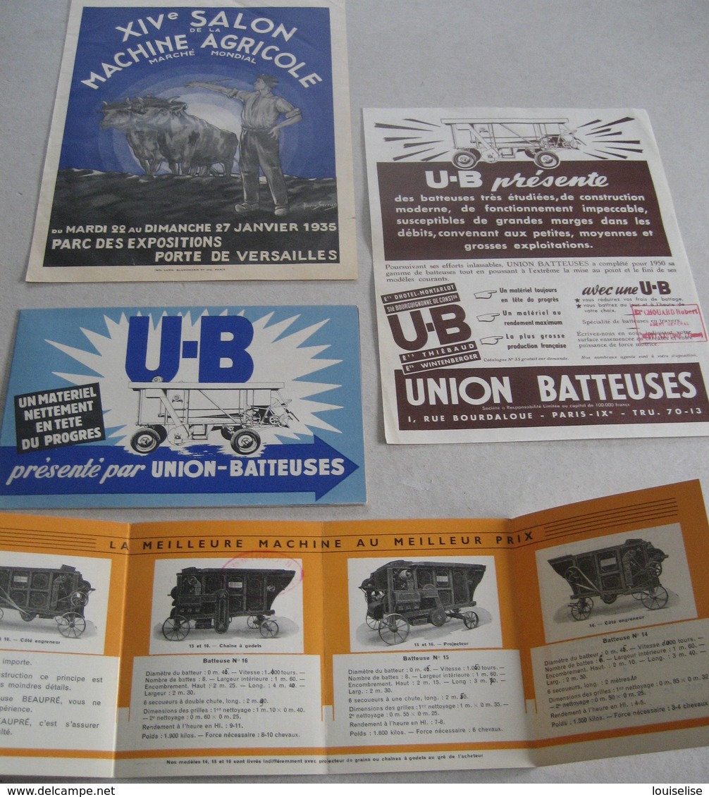 LOT 4 PUBLICITES AGRICOLES 3 BATTEUSES 1 SALON 1935 - Advertising