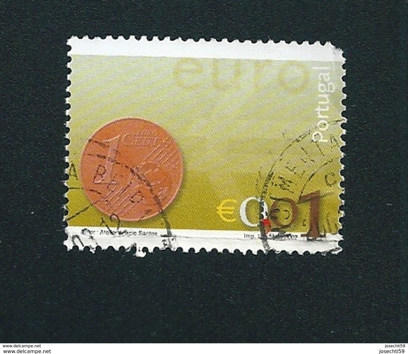 N° 2540 Nouvelle Pièce Euro 0,01 Euro;  Oblitéré Timbre  Portugal 2002 - Oblitérés