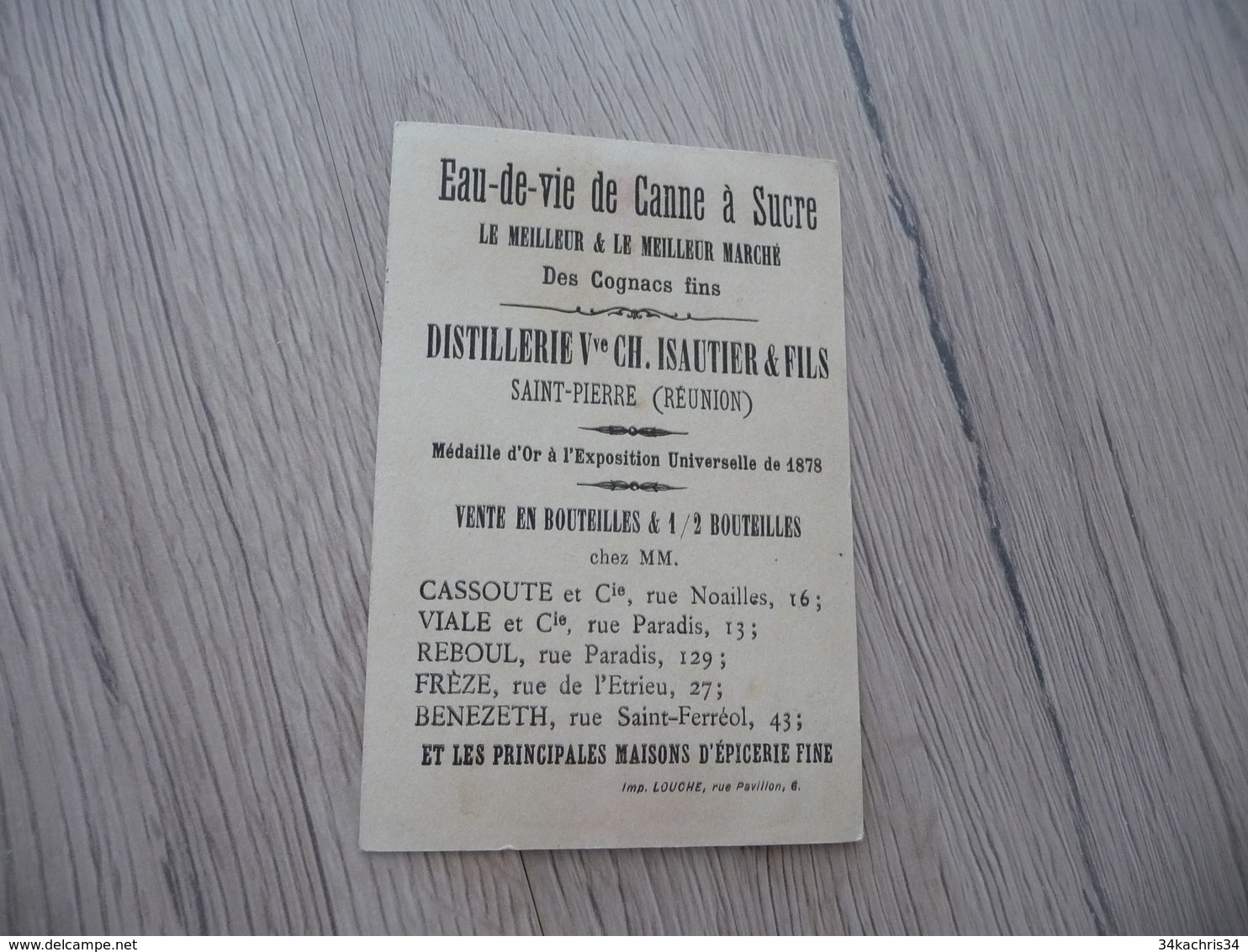 Chromo Ancien Publicitaire  Eau De Vie De Canne à Sucre Rhum Distillerie Isautier Saint Pierre La Réunion La Préposition - Other & Unclassified