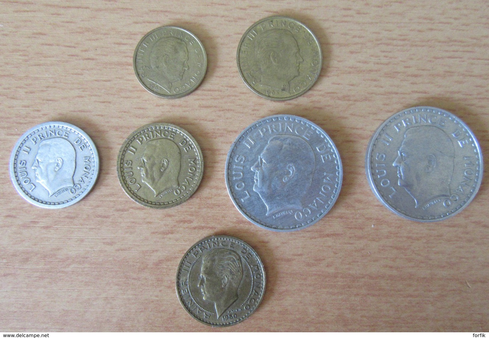 Monaco - Petit Lot De 7 Monnaies Dont Louis II Et Rainier 3 - 1945 à 1962 - Autres & Non Classés