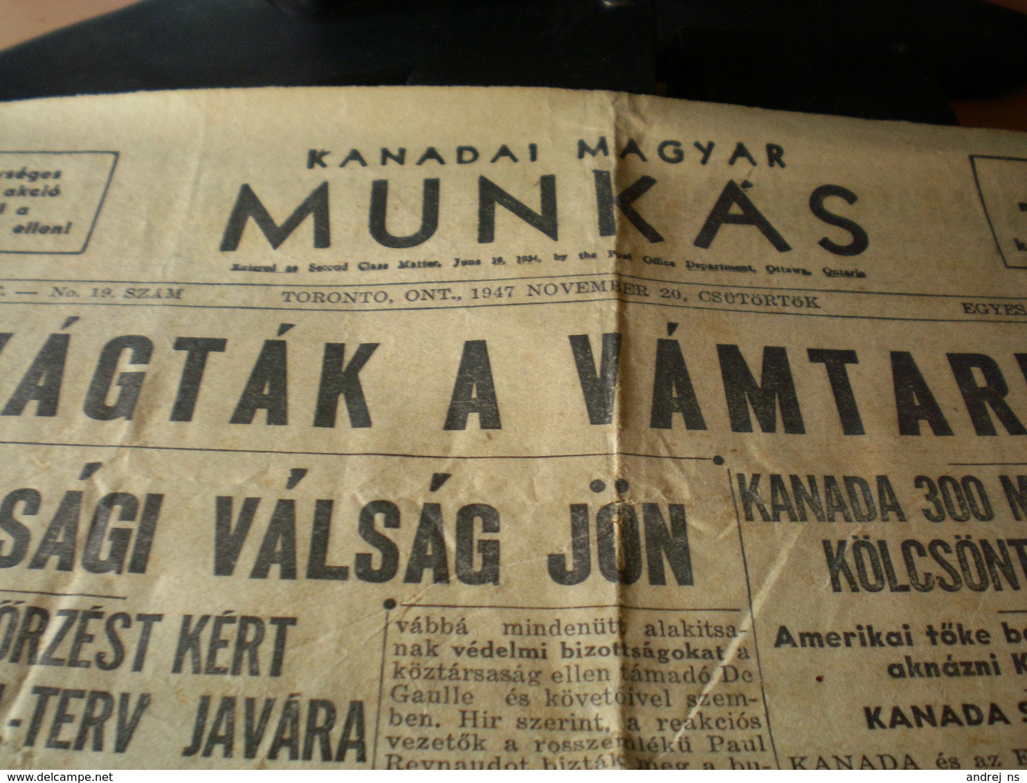 Kanadai Magyar Munkas Toronto 1947 Hungarian Magazine Published In Toronto, Canada - Other & Unclassified