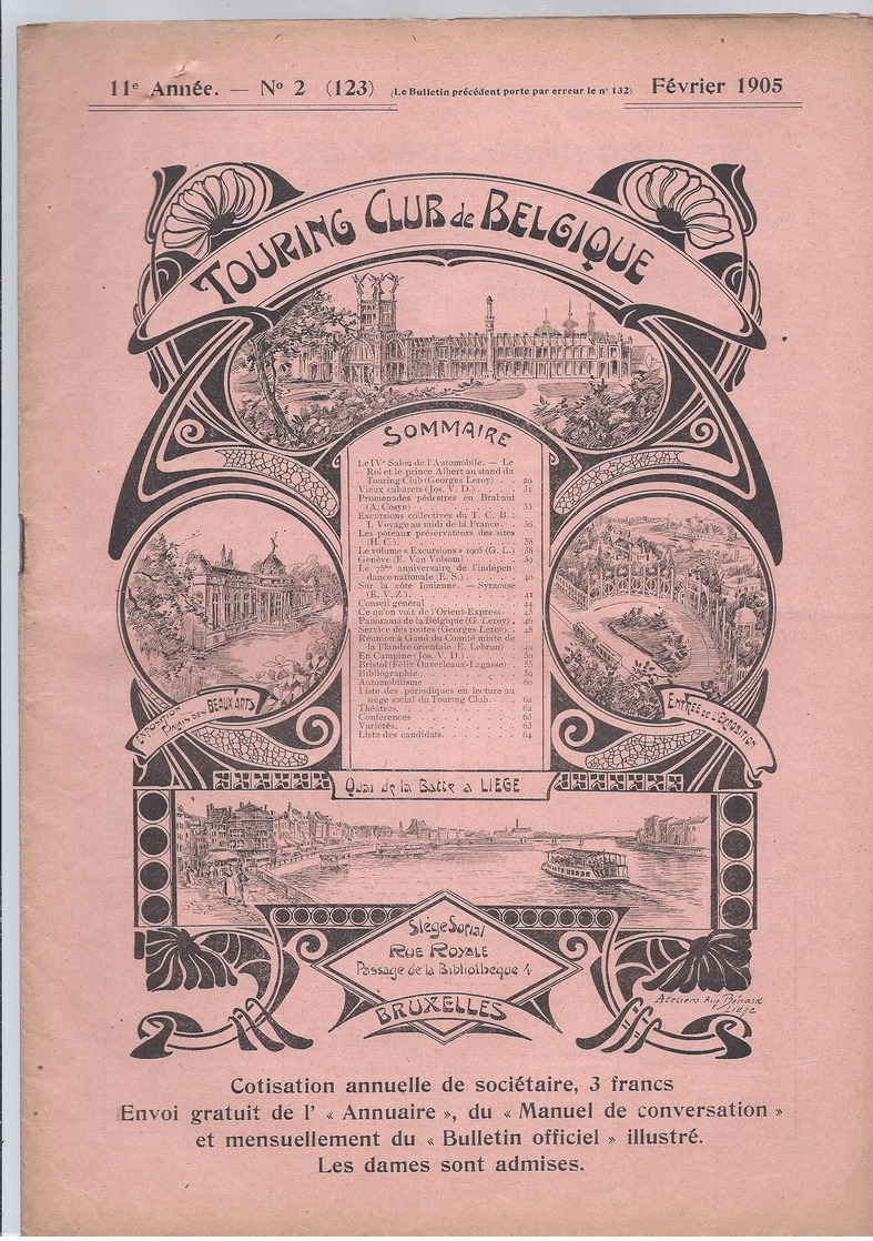 1905 TOURING CLUB DE BELGIQUE VIEUX CABARETS: VLISSINGHE BRUGES PROMENADES PEDESTRES EN BRABANT: BOUSVAL THY MOULIN CAST - 1900 - 1949