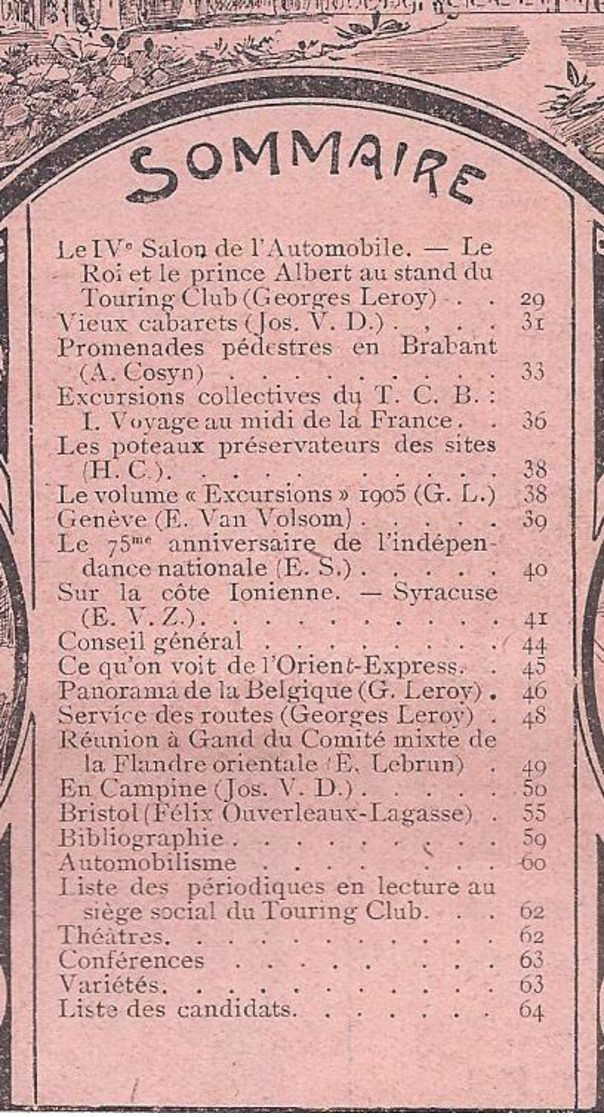 1905 TOURING CLUB DE BELGIQUE VIEUX CABARETS: VLISSINGHE BRUGES PROMENADES PEDESTRES EN BRABANT: BOUSVAL THY MOULIN CAST - 1900 - 1949