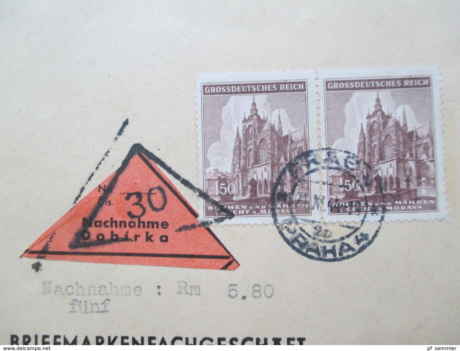 Böhmen Und Mähren 1944 Einschreiben / Nachnahme Briefmarkengeschäft Zdenek Riha Prag - Adorf Mit Ak Stempel - Briefe U. Dokumente