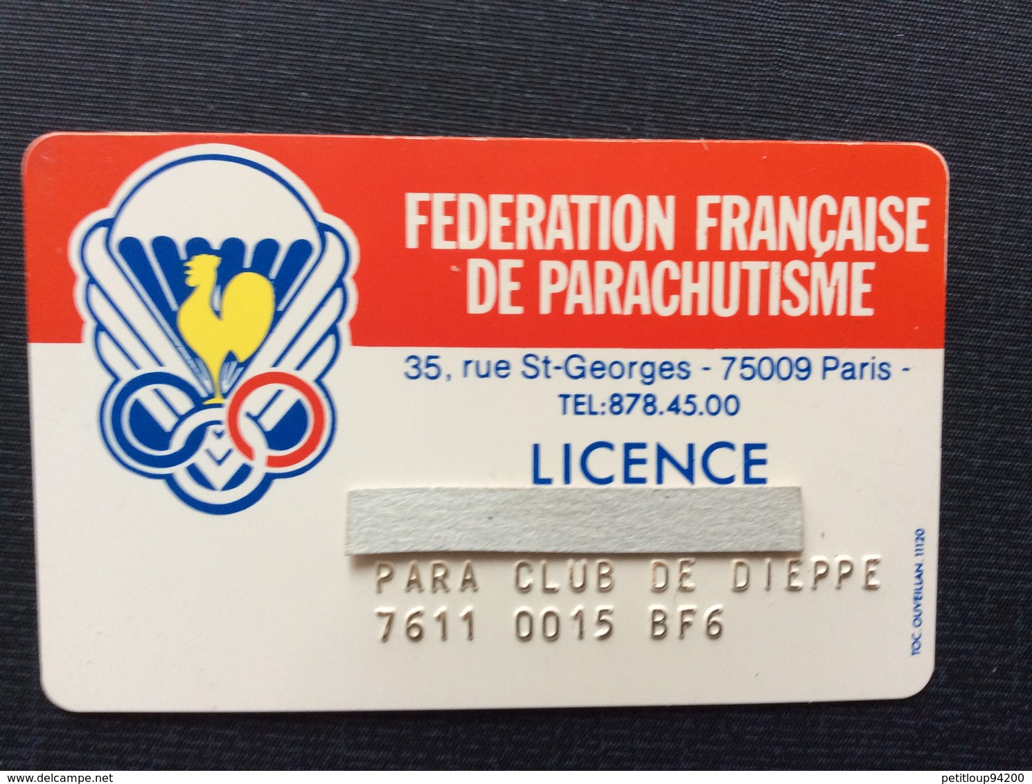 FEDERATION FRANÇAISE DE PARACHUTISME  Licence  PARA CLUB DE DIEPPE - Parachutting