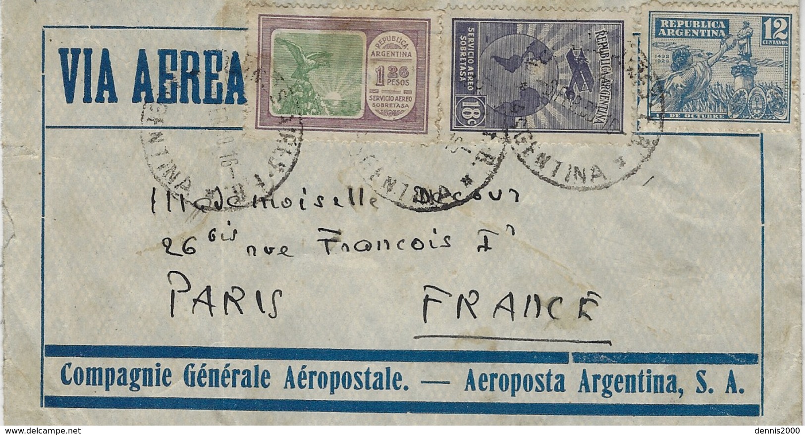 1930- Enveloppe Via Aerea  AEROPOSTALE  Fr. 1,56 P. Dont N° 4 Et 17 Ae - Covers & Documents