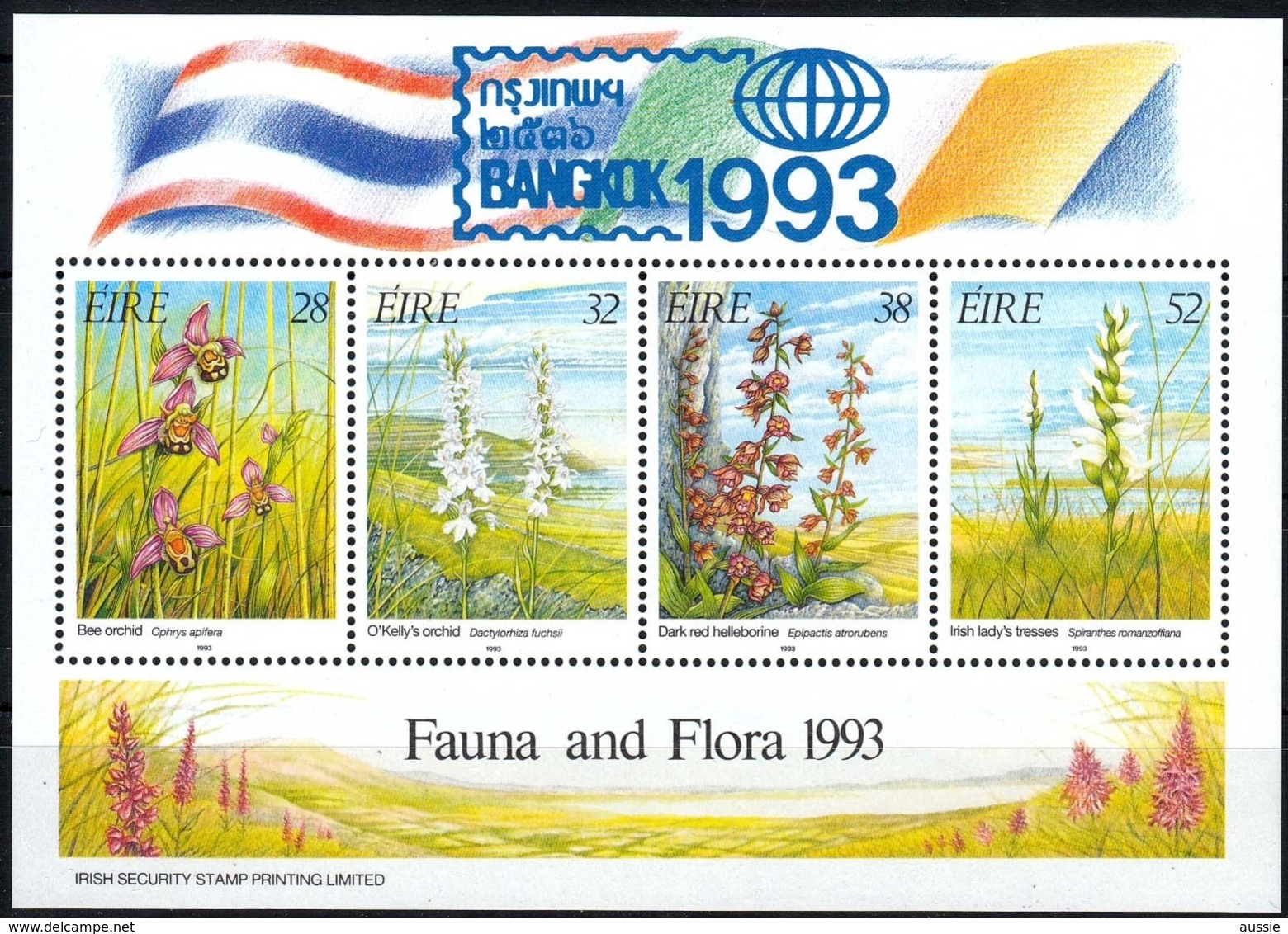 Ierland Irlande Ireland 1993 Yvertnr. Bloc 14 *** MNH Cote 17,50 Euro Flore Surcharge Bangkok - Blocs-feuillets