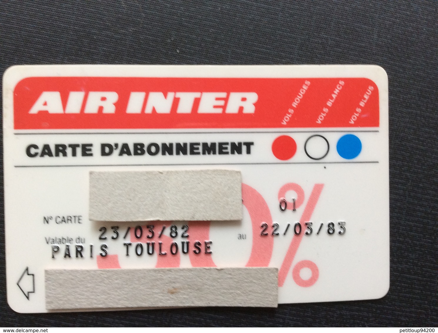 CARTE DE FIDÉLITÉ AIR INTER  Carte D’Abonnement 30% ANNEE 1983 - Cartes De Fidélité Et Cadeau