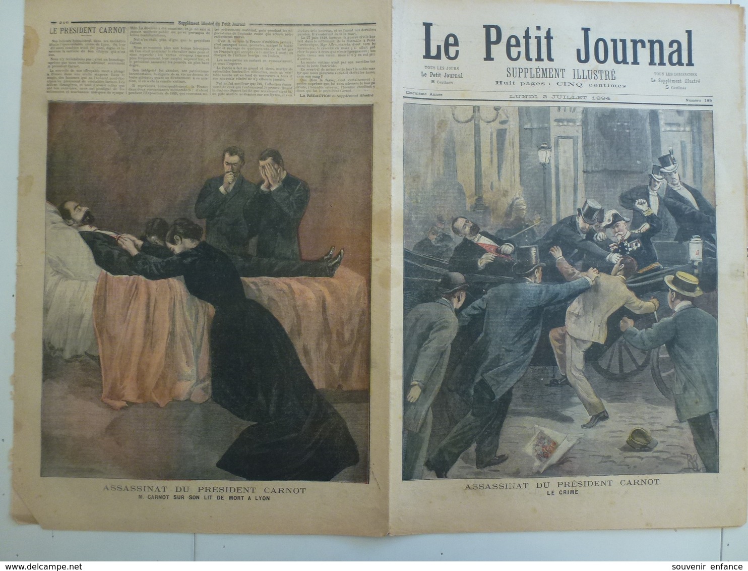 Le Petit Journal 2 Juillet 1894 189 Assassinat Du Président Carnot Le Crime - 1850 - 1899