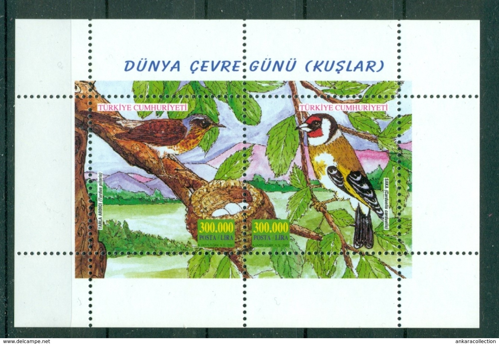 AC - TURKEY BLOCK STAMP -  SOUVENIR SHEET FOR THE ENVIRONMENT DAY BIRDS GOLDFINCH MNH 05 JUNE 2001 - Nuevos