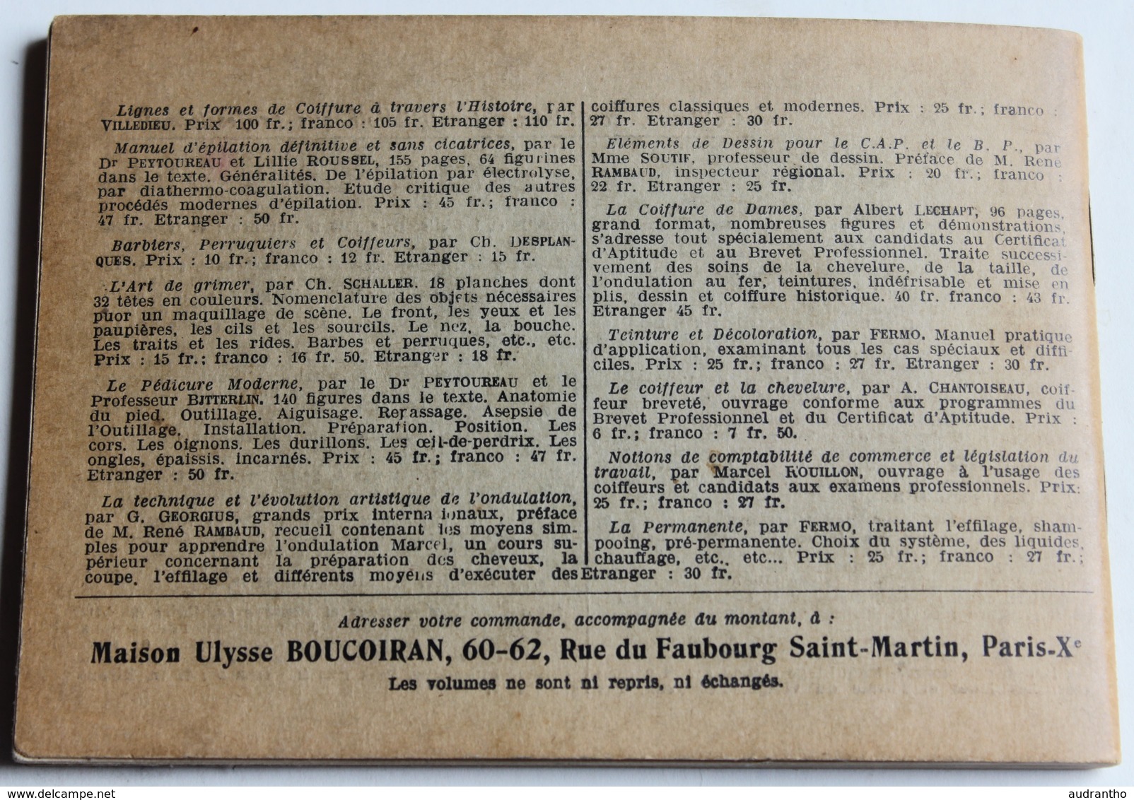 original livret 1938 Ce que tout coiffeur doit savoir en anglais par Emile Aubourg éditions Ulysse Boucoiran hairdresser