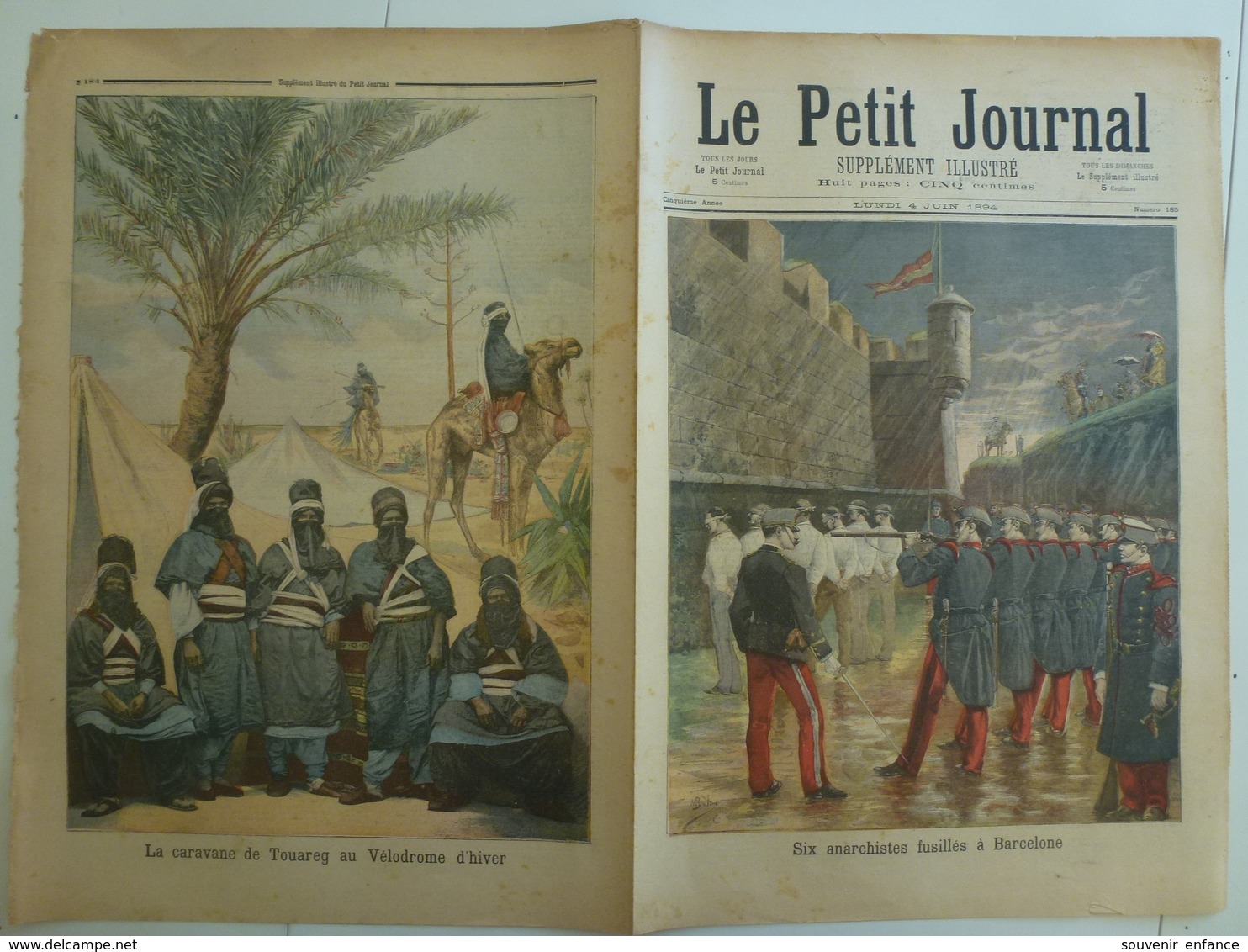 Le Petit Journal 4 Juin 1894 Six Anarchistes Fusillés à Barcelone La Cavarane Touareg Au Vélodrome D'Hiver 185 - 1850 - 1899