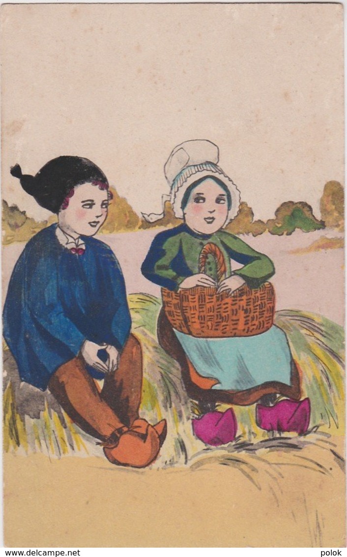 Bu - Cpa Illustrée Jeunes Paysans Aux Sabots - 1900-1949