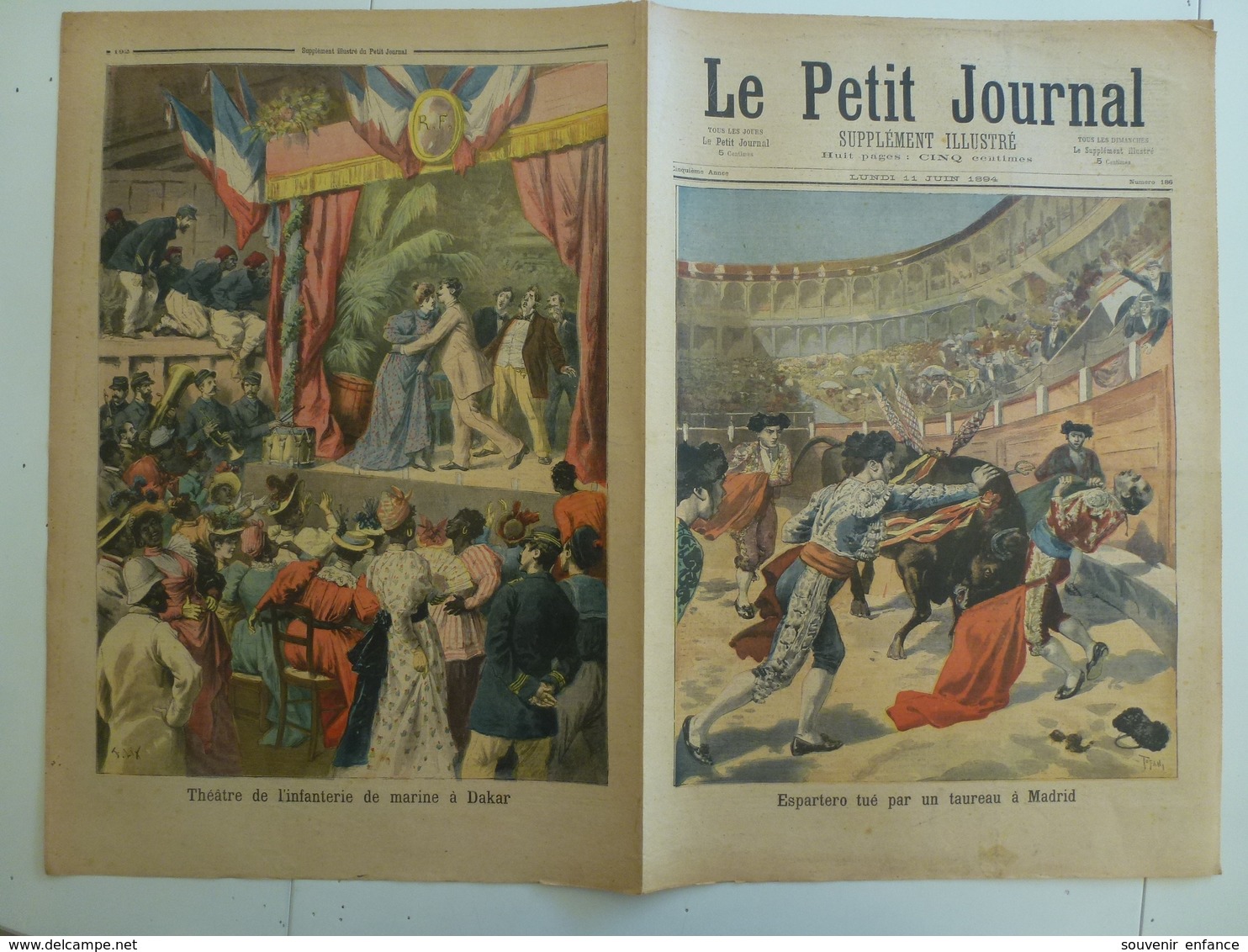 Le Petit Journal 11 Juin 1894 186 Espartero Tué Par Un Taureau à Madrid Théâtre De L'Infanterie  Marine à Dakar Corrida - 1850 - 1899
