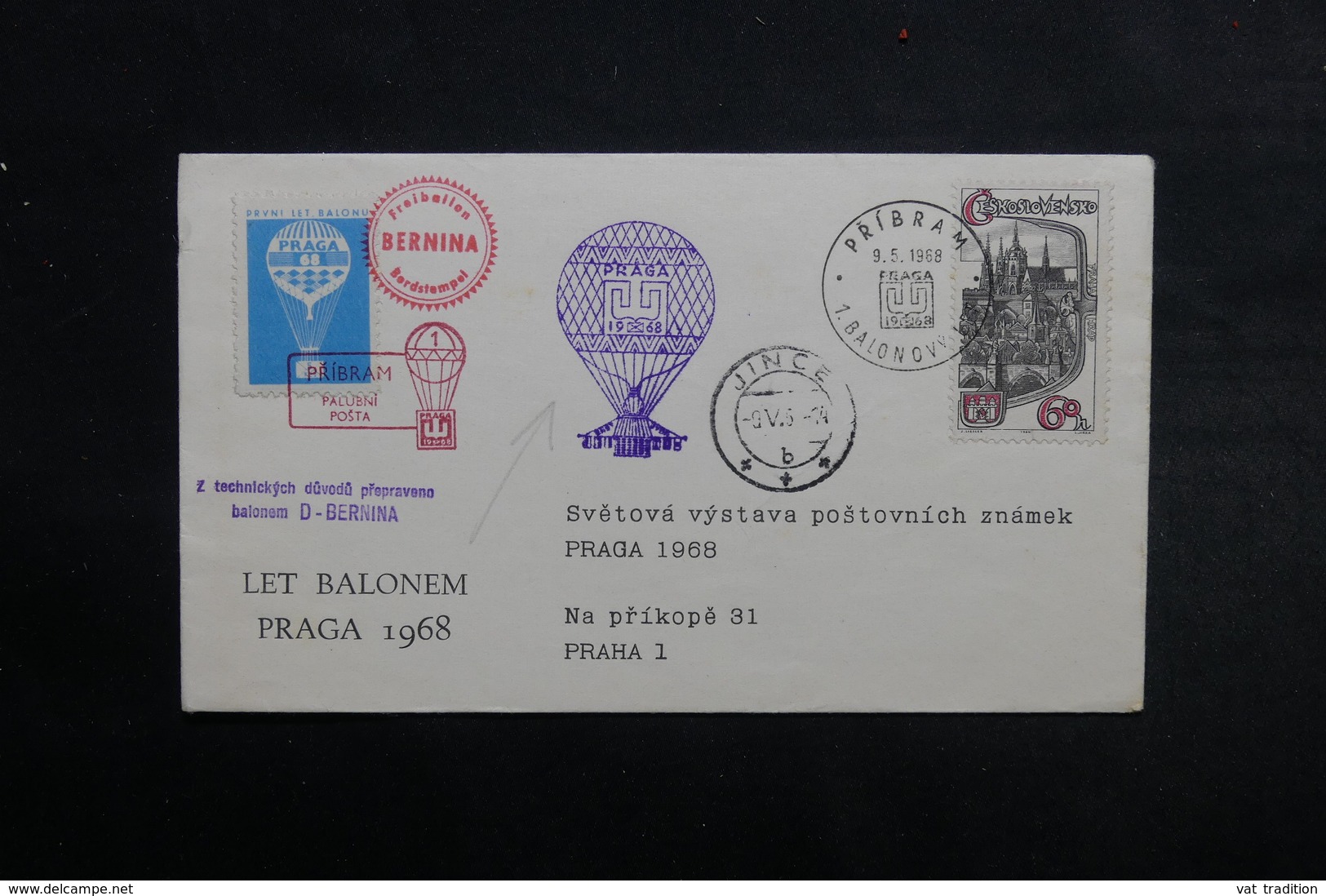 TCHÉCOSLOVAQUIE  - Enveloppe Par Ballon En 1968 , Affranchissement Et Cachets Plaisants - L 32945 - Lettres & Documents